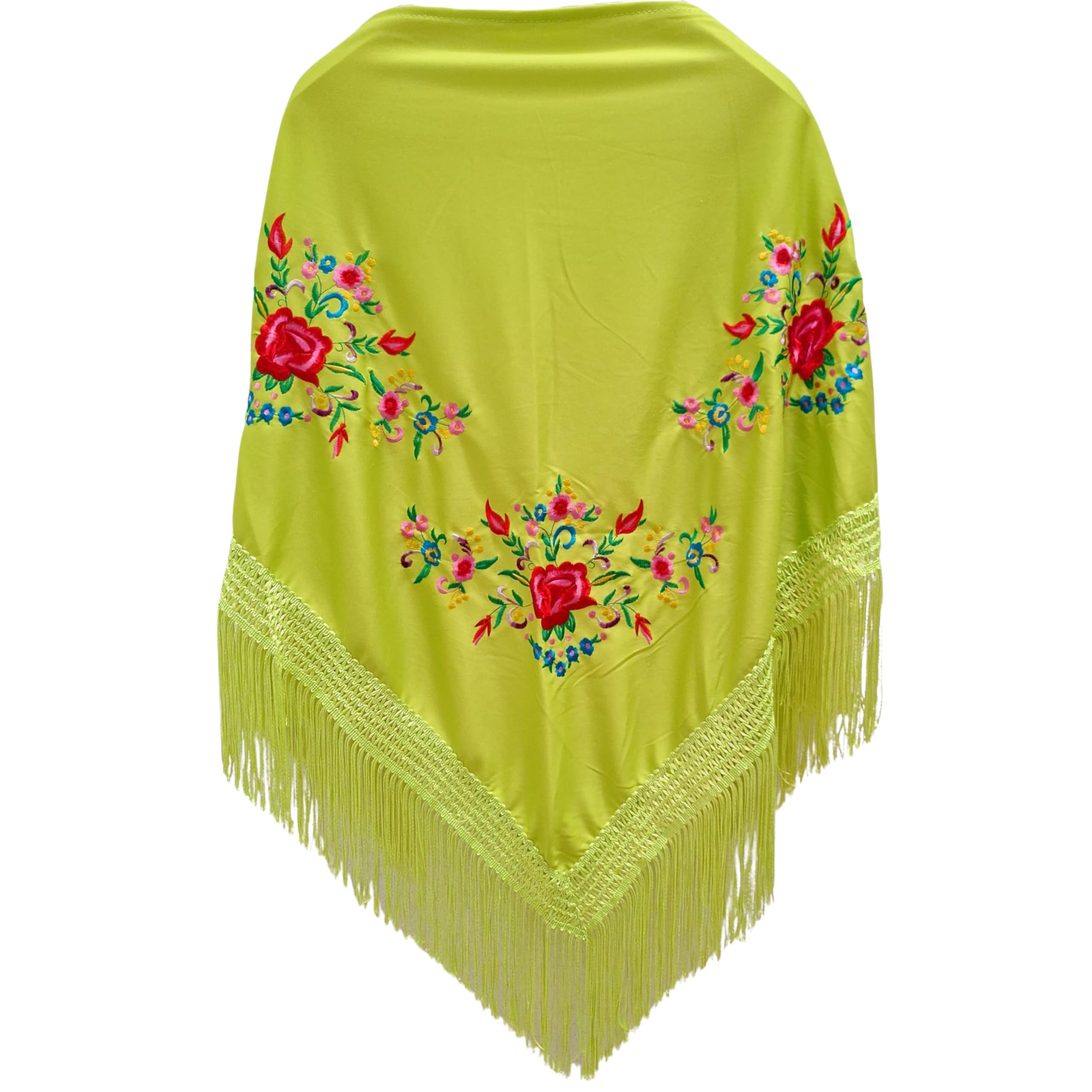 Planta Color Flower Embroidered Shawl with Accessories, Green 3 Flowers, L - Image 2