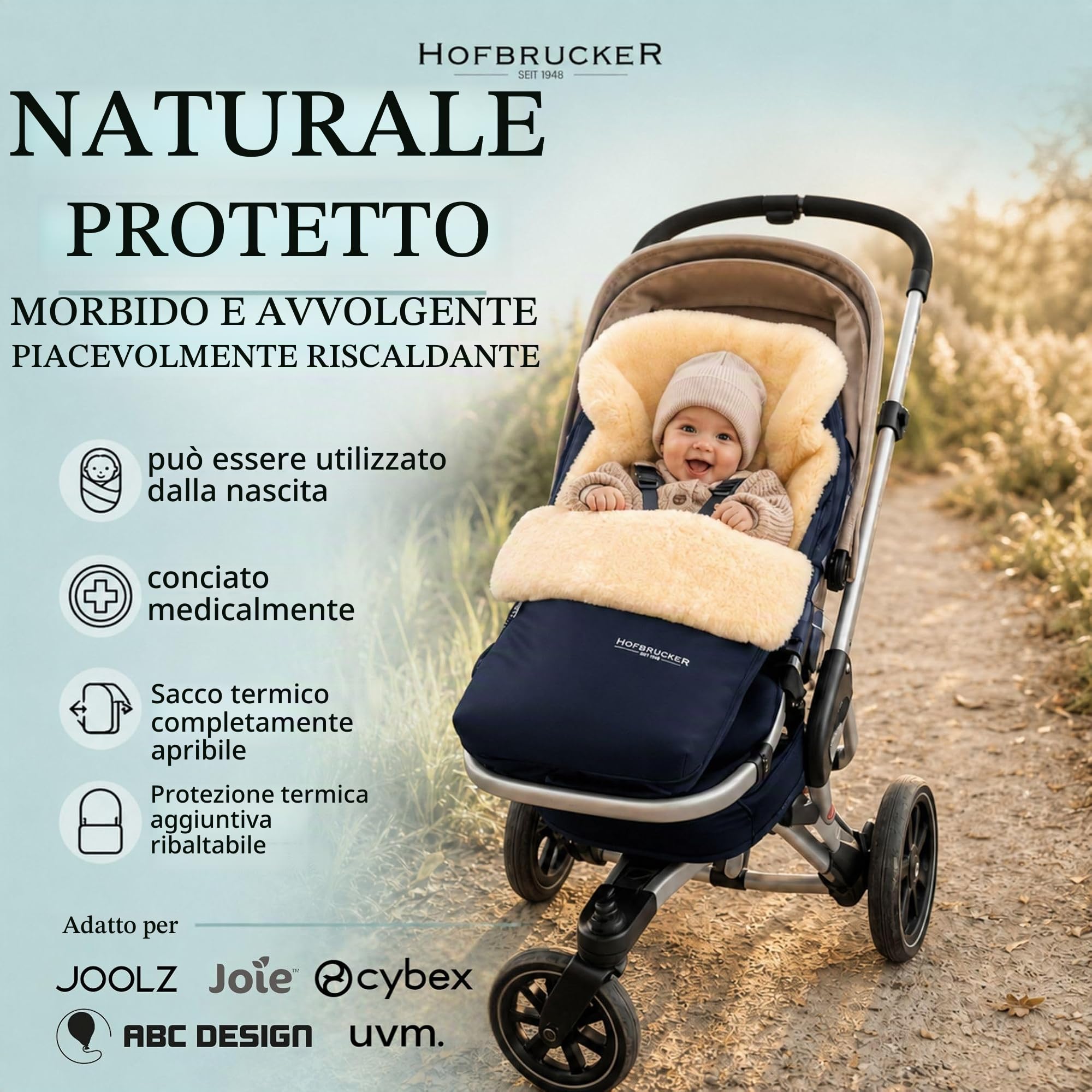 Hofbrucker seit 1948 Sacco Per Passeggino in pelliccia di agnello Putzi Blu Scuro Unica