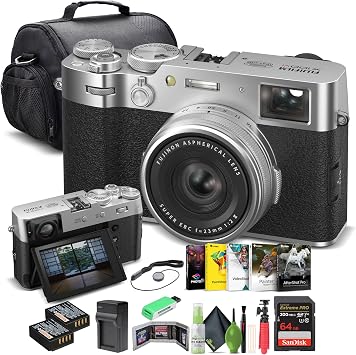 FUJIFILM X100VI Digital Camera Silver 16821822 + 64GB Card + Card Reader + NP-W126 Battery + Charger + Photo Software + Carry Case + Flex Tripod + Memory Card Wallet + Cleaning Kit + Cap Keeper