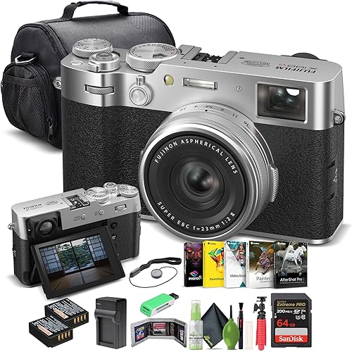 FUJIFILM X100VI Digital Camera (Silver) (16821822) + 64GB Card + Card Reader + NP-W126 Battery + Charger + Photo Software + Carry Case + Flex Tripod + Memory Card Wallet + Cleaning Kit + Cap Keeper