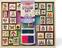 Melissa & Doug Fairy Tale Deluxe Wooden Stamp & Coloring Set - 30 Magical Stamps, Markers, Ink Pads for Kids Creativity