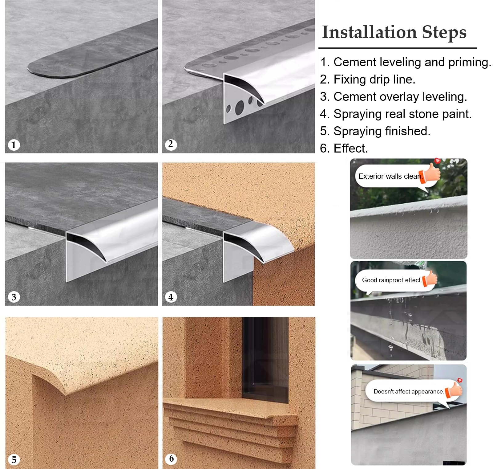Deflettore Antipioggia, Striscia deviatore Pioggia for Ala gocciolante, Protezione da Parete for grondaia Esterna in Alluminio, Dimensioni Multiple(4.9ft/1.5m)