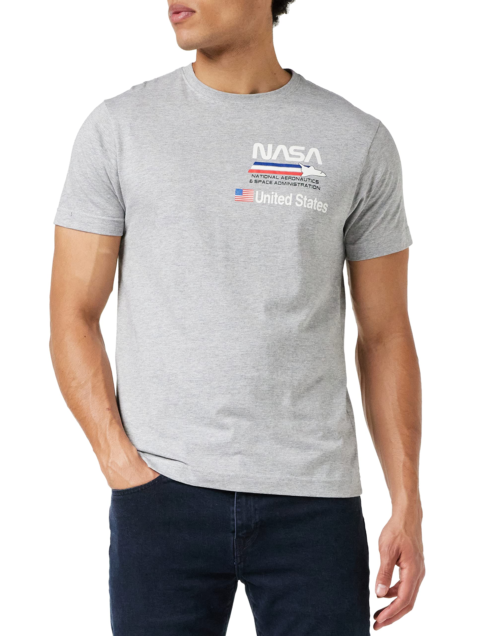 Nasa Men's Plane Aeronautics T Shirt, Grey (Grey Gry), M UK