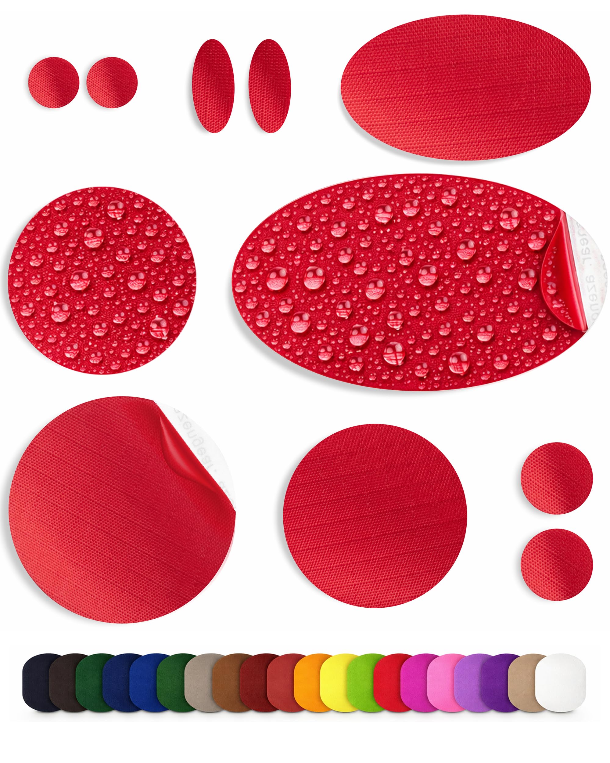 aZengear Reparaturflicken für Daunenjacken | Vorgeschnittenes, selbstklebendes, weiches, wasserdichtes, reißfestes Rip-Stop-Nylongewebe zum Reparieren von Löchern in Kleidung (11 Stück, Rot)