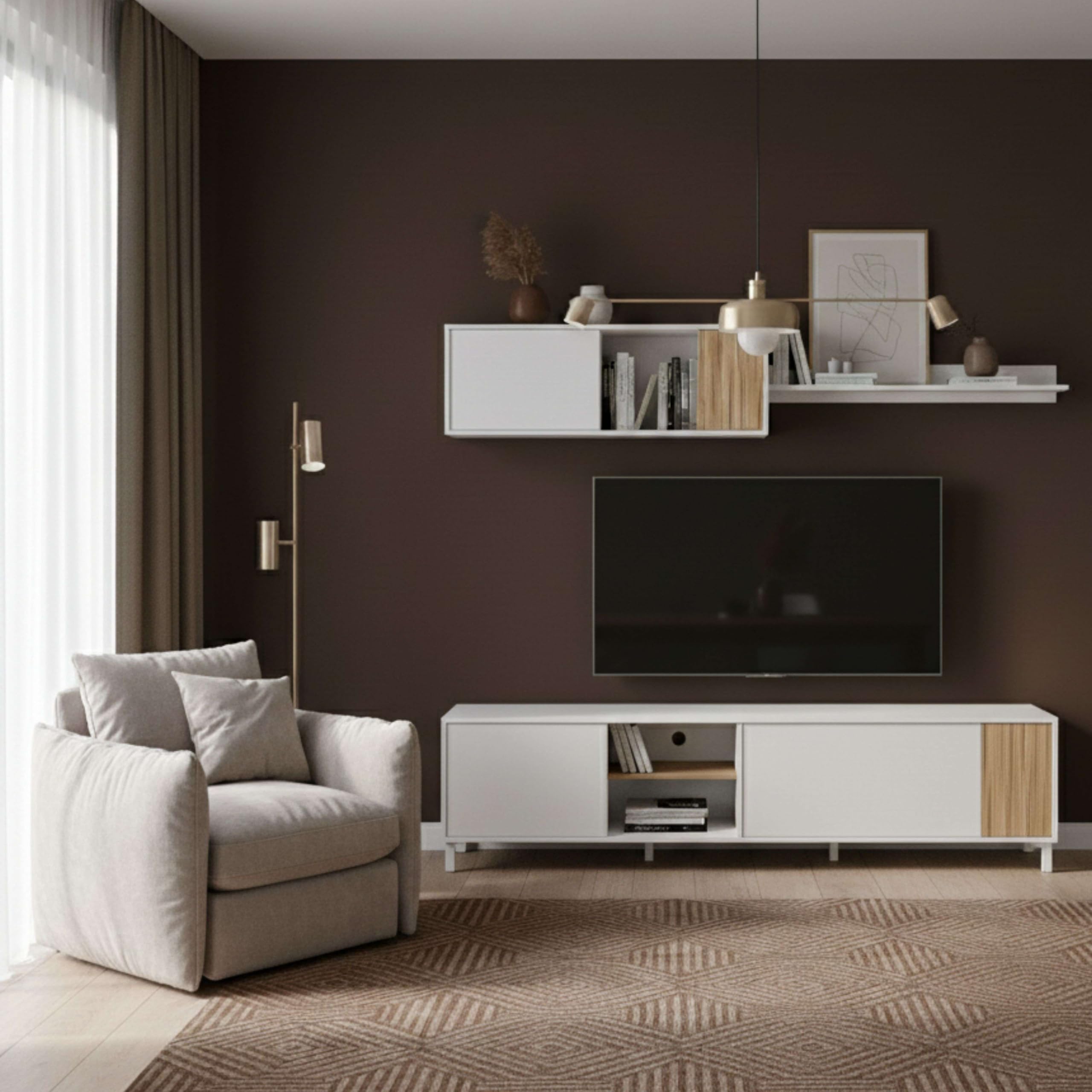 Habitdesign Muebles De Salón Ethna Blanco Artik Y Natur Estilo Moderno para Comedor 200x40Cm