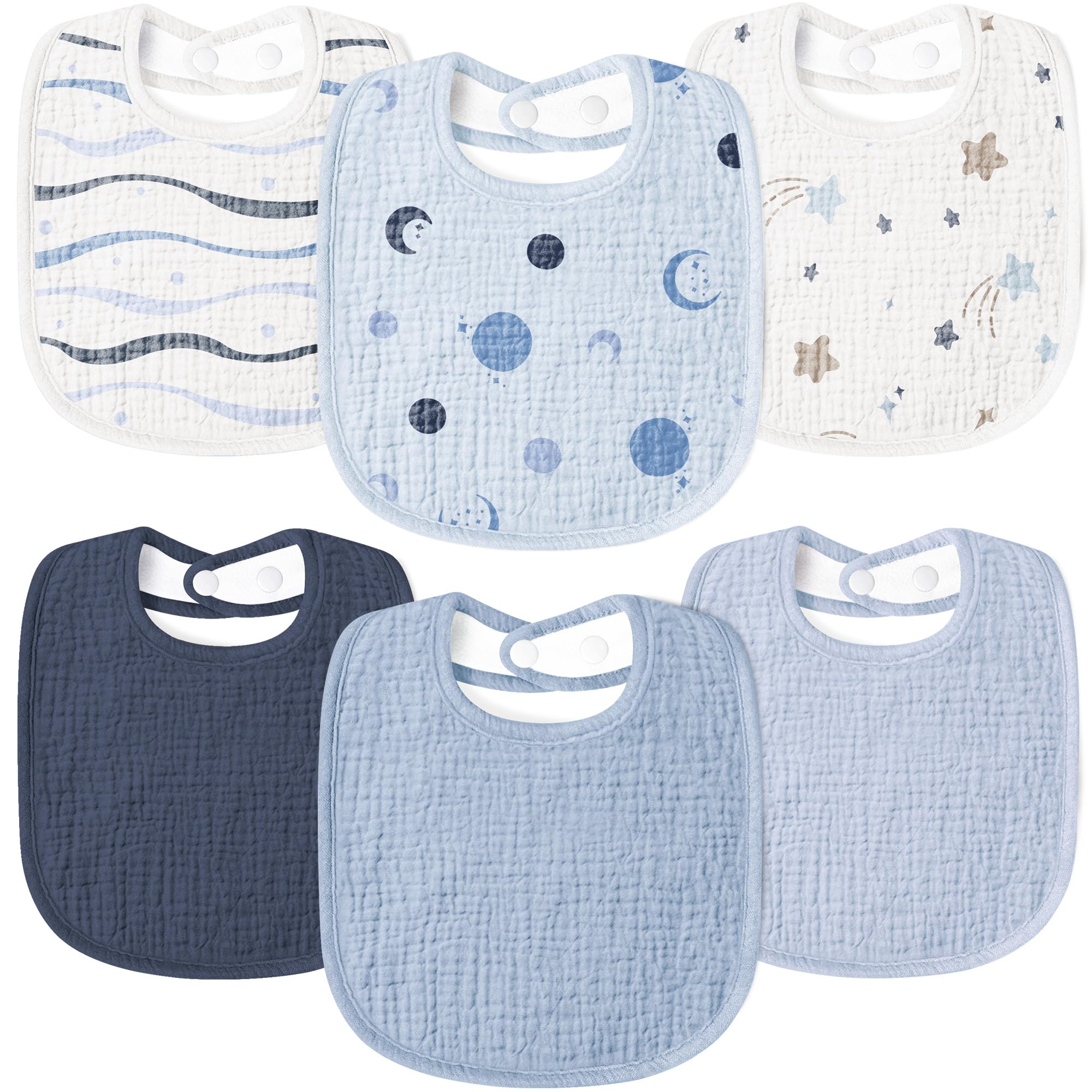 Susurration Lätzchen Baby Musselin Halstuch Baby Weiche Verstellbare Quadratische Sabberlätzchen 6 pack für Unisex Mädchen & Jungen (Blauer Stern)