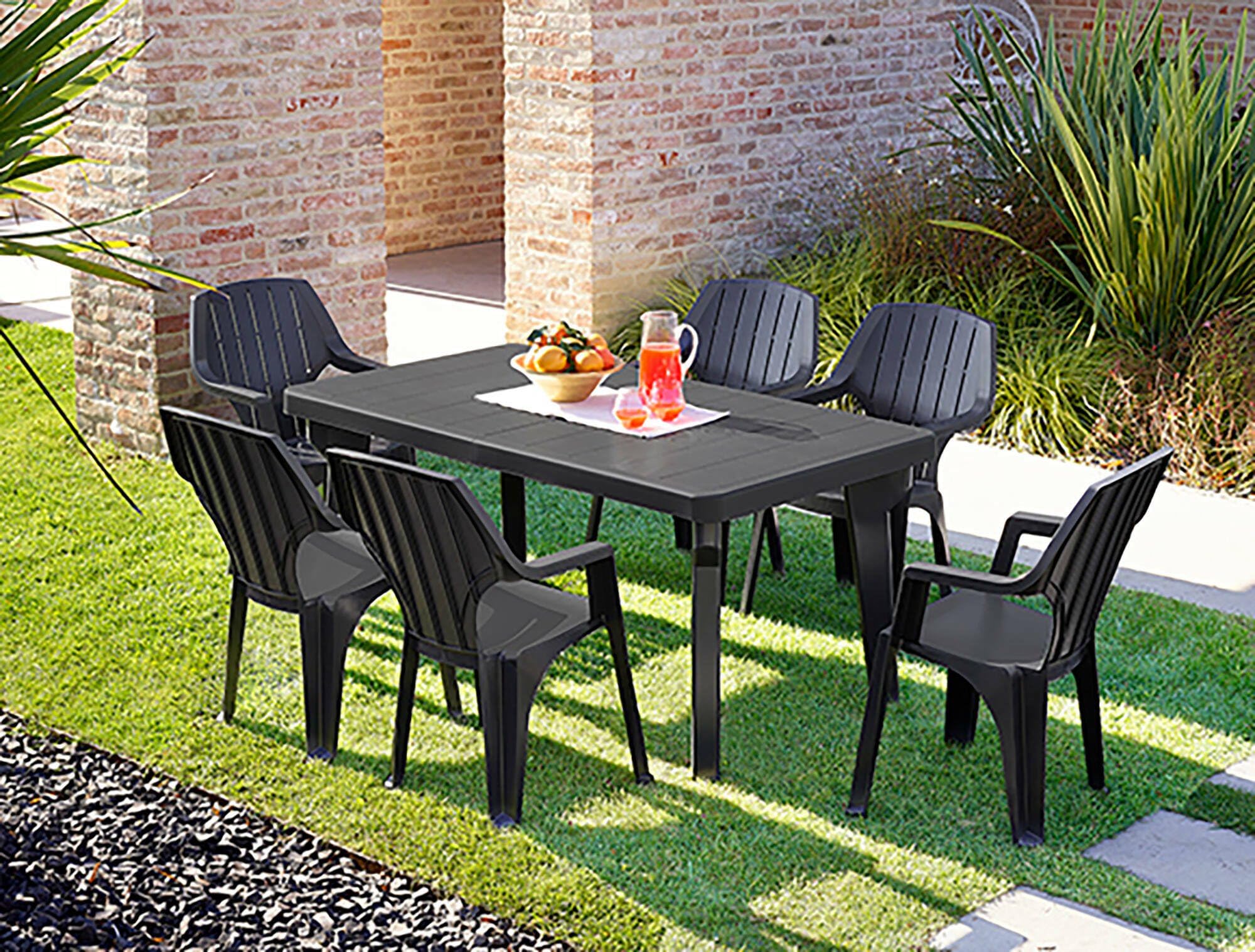 Tavolo Da Giardino Imola 138x78x72cm - Effetto Rattan, Made In Italy, Antracite - Foto 5