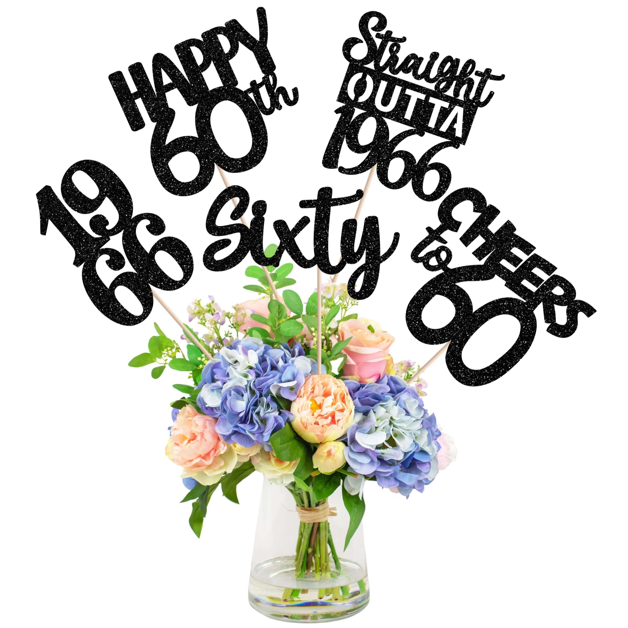 15 PCS 60th Birthday Centerpiece Sticks Sixty Happy 60th Straight Outta 1966 Table Flower Centerpieces Sticks Cheers to 60 Floral Decorations for 60th Birthday Party Centerpieces Supplies Black