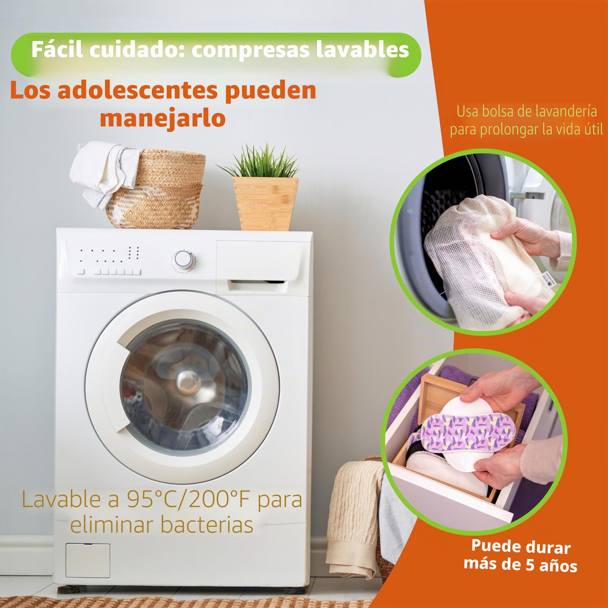Natissy Compresas Reutilizables de Algodón Orgánico para Adolescente, Pack 6 (S+M)