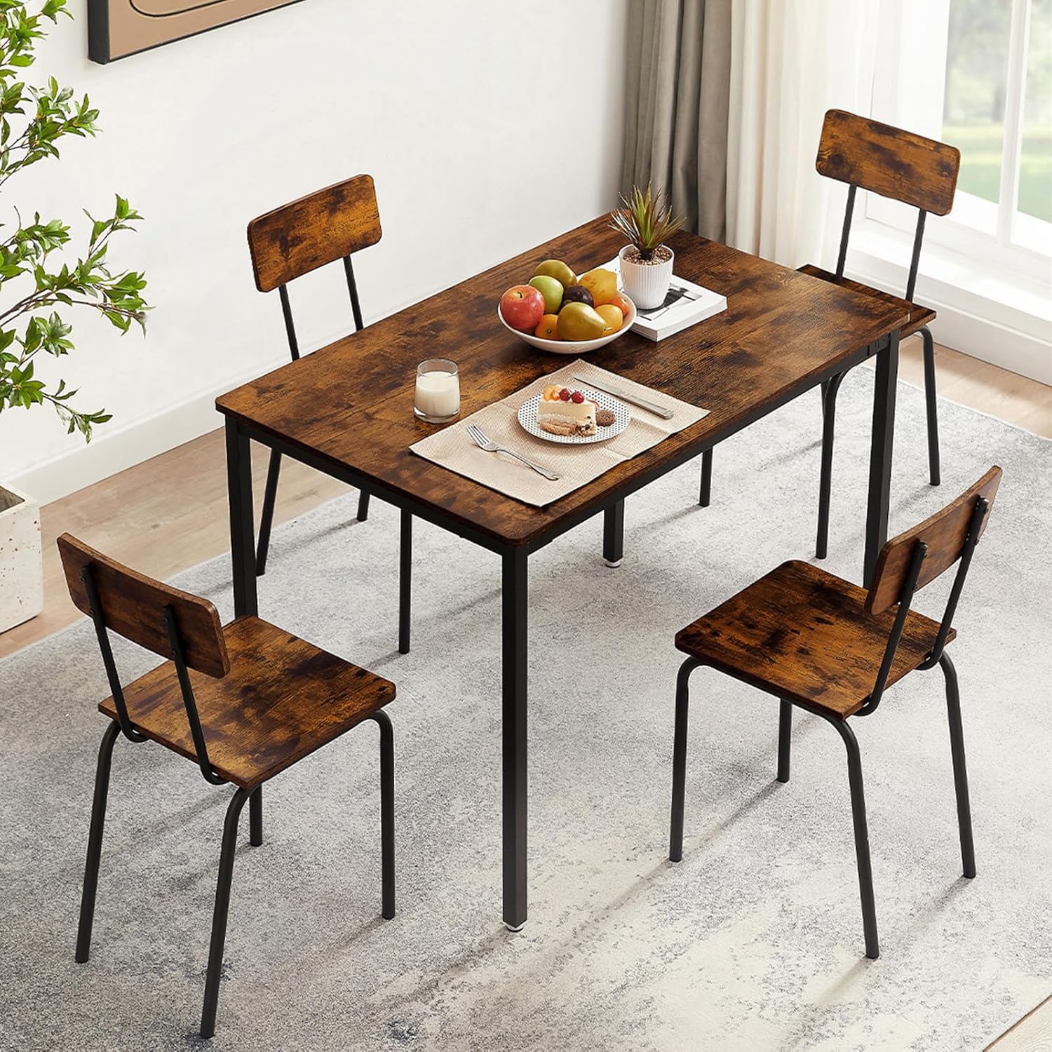 Amazon.com - Rovibek 4 Chairs Dining Table Set for 4-8 Space Saving Kitchen Desk, 43", Bright ...