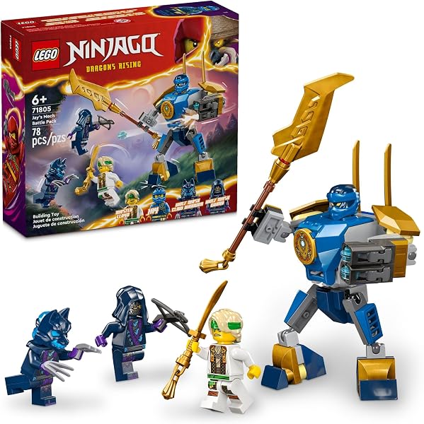 LEGO NINJAGO Jay’s Mech Battle Pack Adventure Toy Set for Kids, with Jay Minifigure and Mech Figure, Creative Ninja Gi