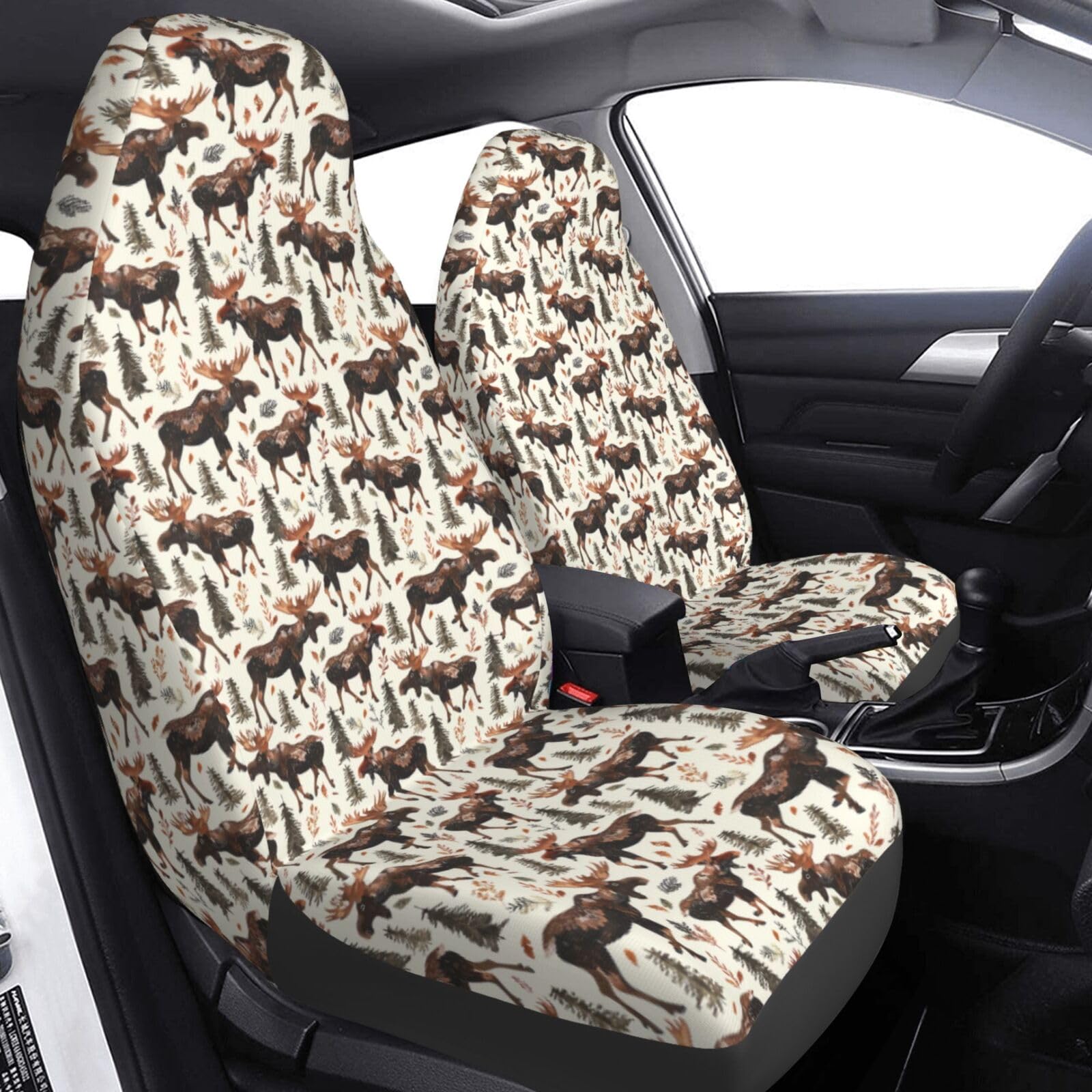Wild Moose Trees 2 Pcs Car Seat Covers Set Vehicle Front Seat Protector Auto Interior Accessories Protetors Car Mat Covers Universal fit Most Car SUV Van Truck