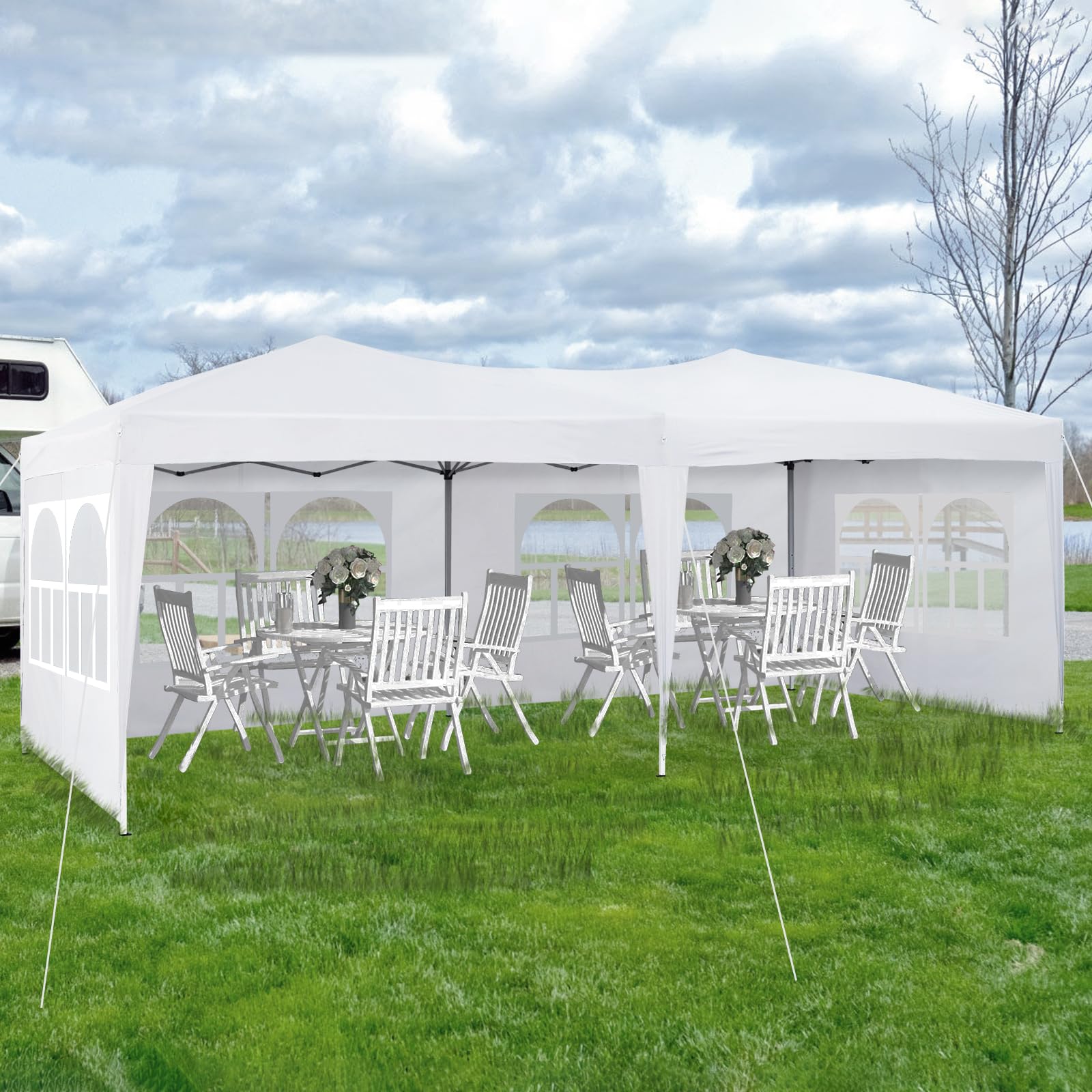 CLIPOP Carpa de jardín de 3 x 6 m con 6 paneles laterales, resistente al agua, anti-UV, con marco de acero resistente y bolsa de transporte para bodas, jardín, fiestas familiares