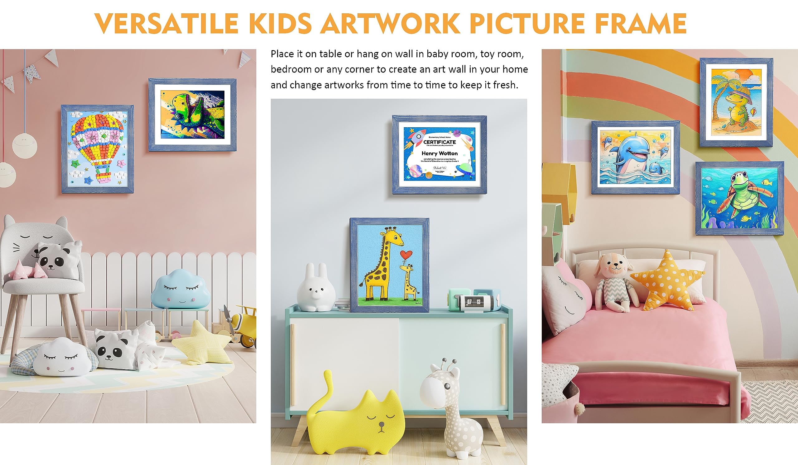 2 Packs Kids Art Frames - 10 x12.5 Kids Artwork Frames Changeable Display 9x12 or 8.5x11 with Mat - Front Opening Kids Artwork Display Storage Frame for Kids Drawings,Schoolwork,Childrenâ€™s Art Project