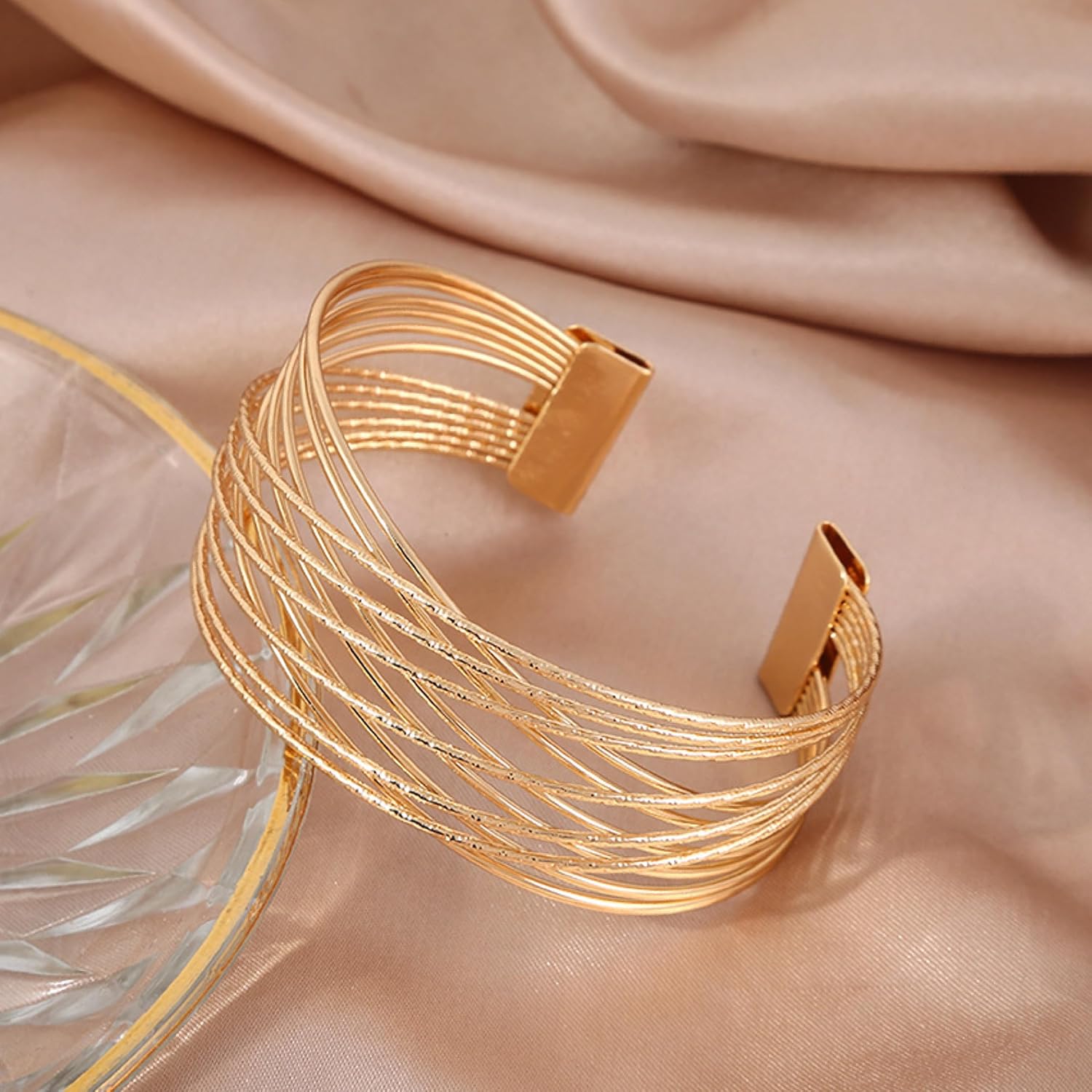 Gold Silver Cuff Bracelets for Women Gold Plated Trendy Multi-layer Open Bangle Layered Dainty Jewelry Greek Goddess Dress Gifts for Birthday Friendship Christmas - Image 4