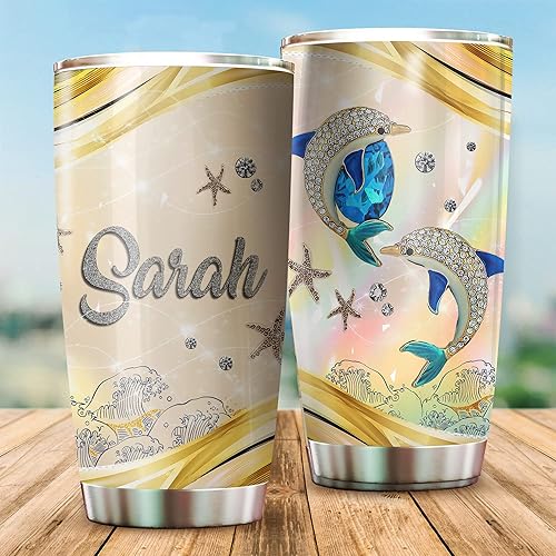 Miniatura 2 de Vaso de delfín personalizado personalizado con nombre joyería de delfines de acero inoxidable de 20 onzas vaso térmico con aislamiento taza de viaje
