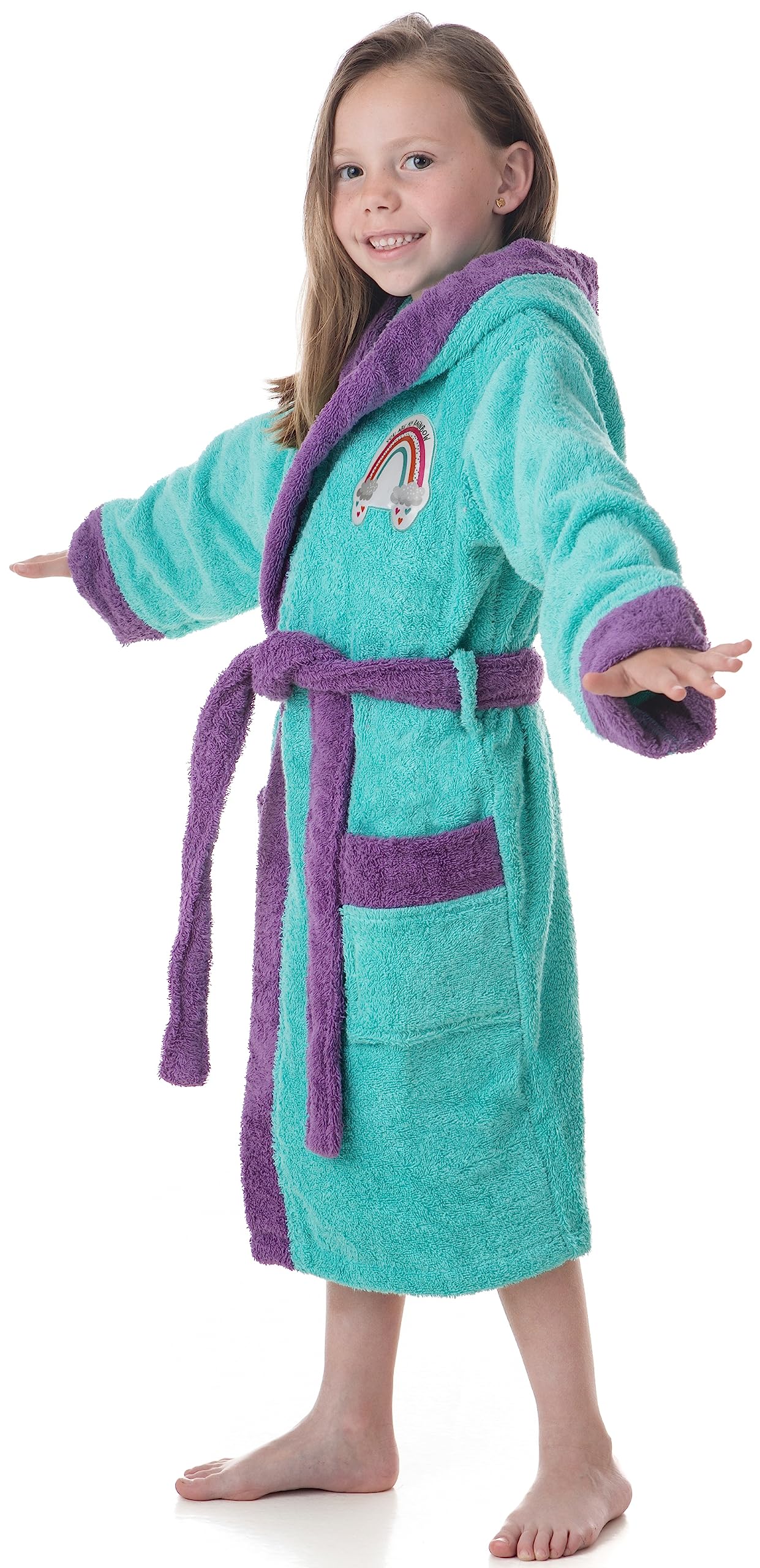 Albornoz Baño Niña Infantil 100% Algodón Bata con Bolsillos, Dibujos y Capucha Happy Shower