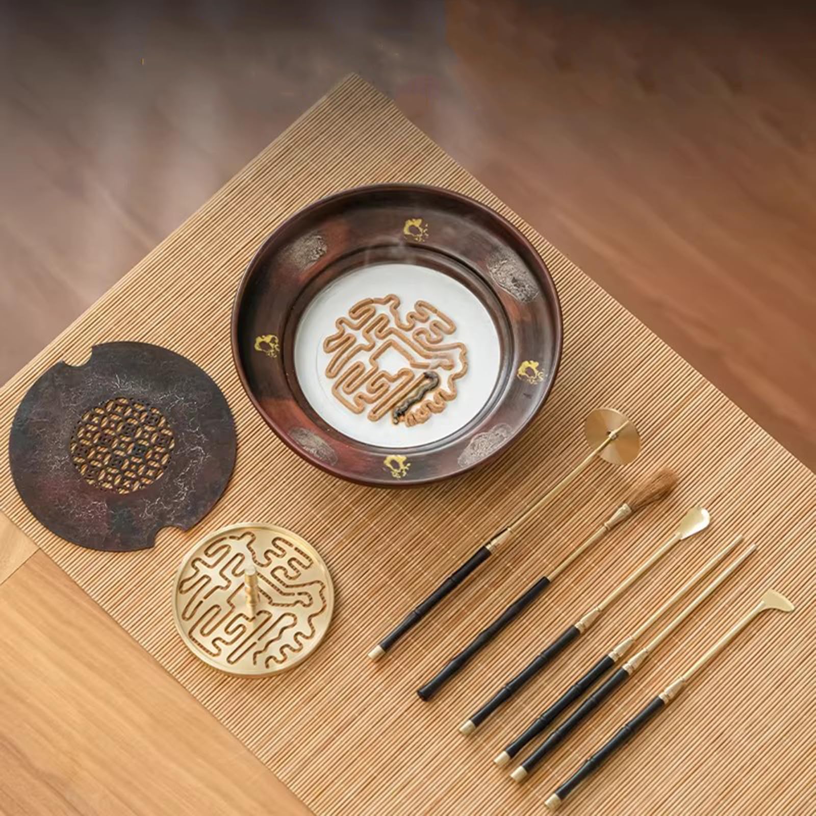Kit bruciatore di incenso, 7 pezzi in ottone per la produzione di incenso, set con incensiere, stampo per sigillo, strumenti per la stampa per bastoncini, cono, bobina di incenso, accessori per la