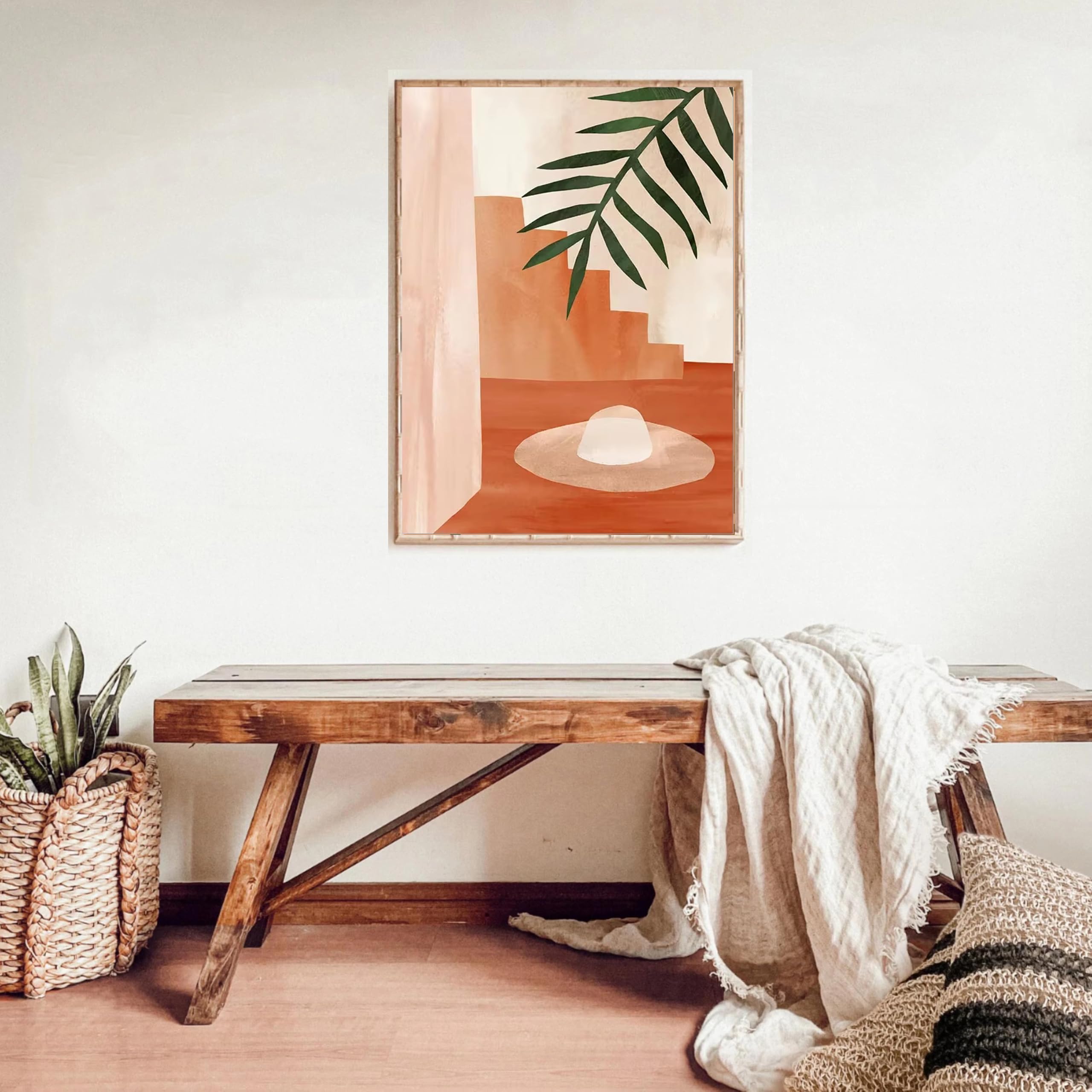 DFZEWKI Wall Art Boho Abstract Mountain Sun Vase Leaves Plant Canvas Painting Nordic and Prints Decor(60x80cm(24x31in)/No frame)