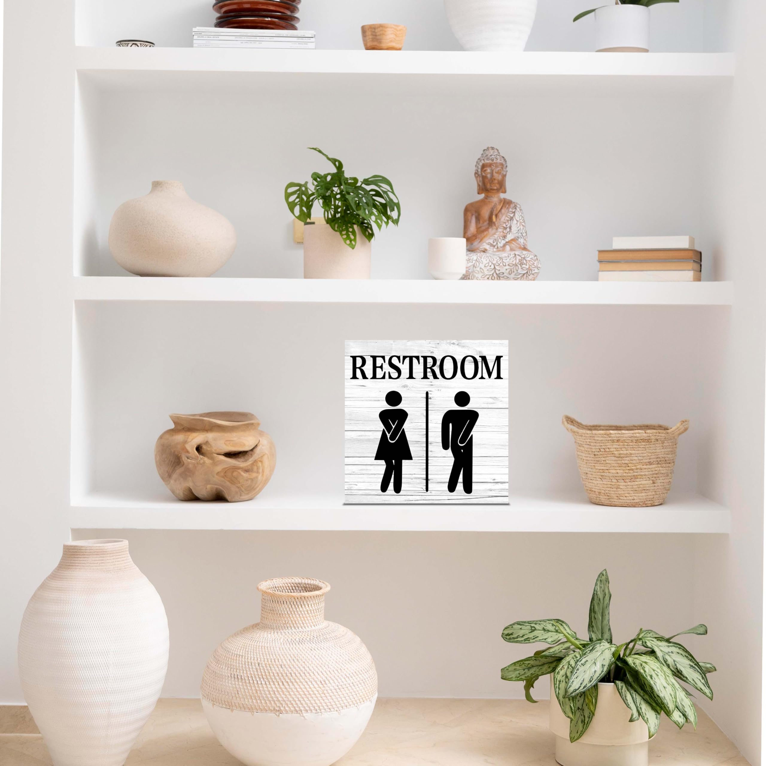 Rustic Bathroom Rules Sign - 5x5 Wooden Box Sign For Toilet Decor, Housewarming Gifts & Home Decor