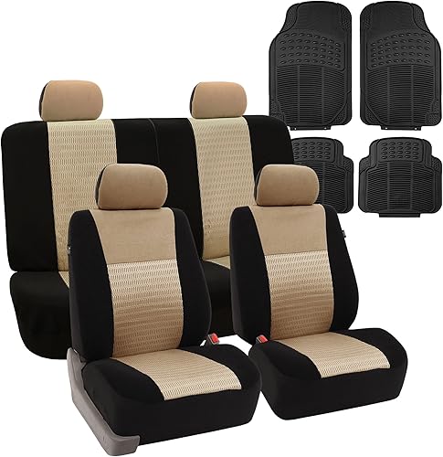 FH Group Juego combinado Trendy Elegance 3D Air Mesh Juego completo de fundas de asiento de coche, bolsa de aire y listo para dividir con