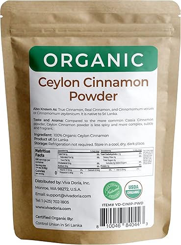 Miniatura 2 de Viva Doria Canela en polvo orgánica de Ceilán | Polvo de canela molida orgánica | 100% cruda de Sri Lanka | Bolsa Kraft resellable de 16 onzas