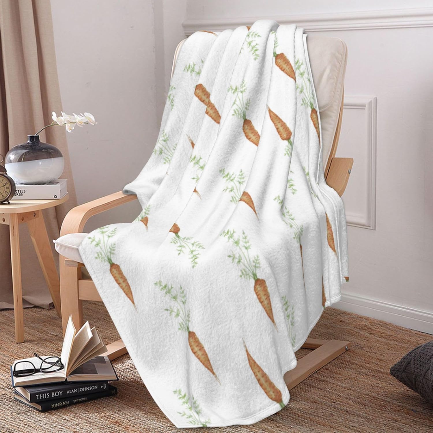 JOOCAR Easter Throw Blanket Soft Warm Cozy Fleece Flannel Throw Blanket Funny Food Cartoon Carrot Lightweight Blanket for Sofa Bed Couch Spring Decor Easter Gift 60" x 80"