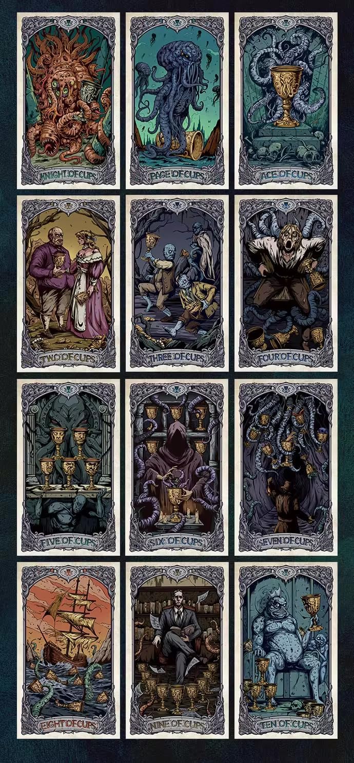 ELYN Cthulhu Series Tarot Card Collection 78 Cards Divination Tool Fate Forecasting Cards Party Fortune-Telling Card Game Playing Cards Board Art Theme Card Storage Book