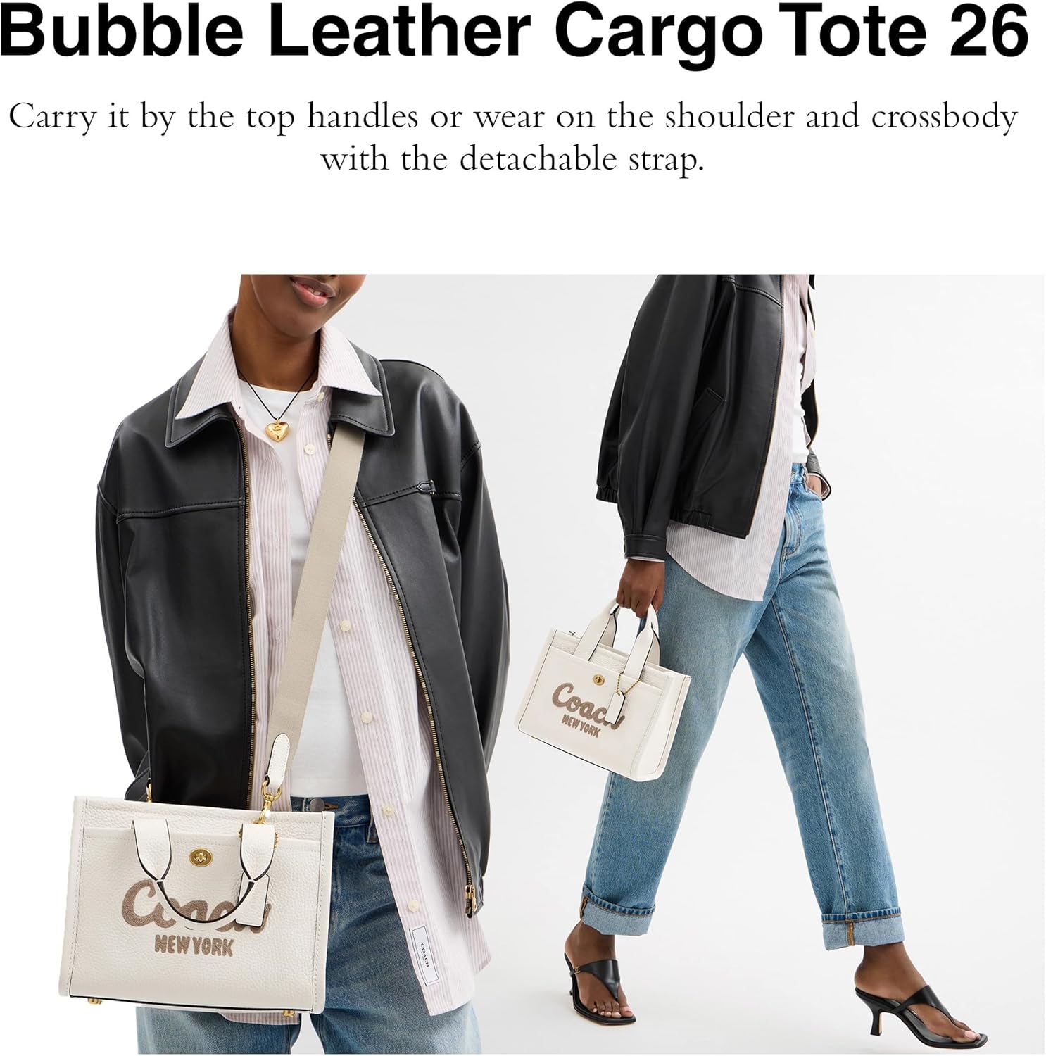 COACH Bubble Leather Cargo Tote 26, B4/Chalk - Image 2