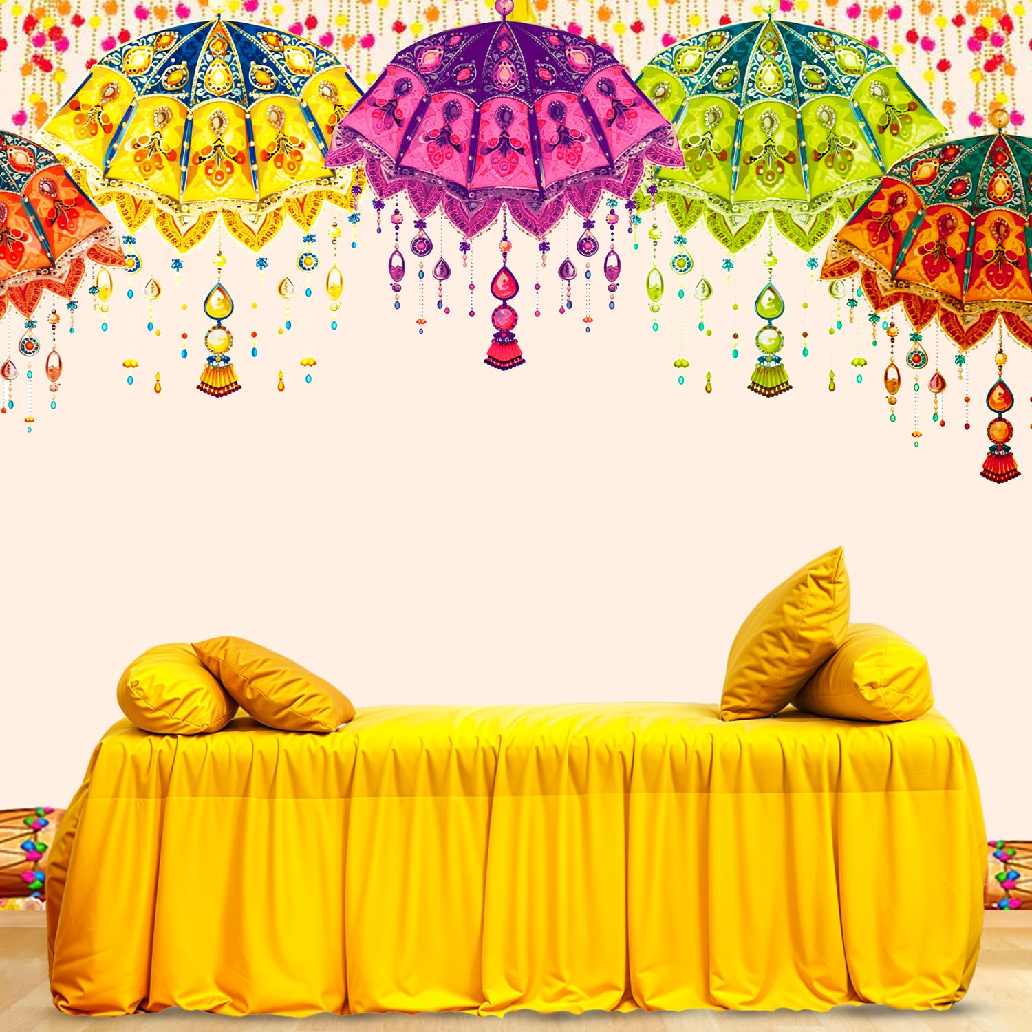 Party Propz Traditional Backdrop Cloth for Decoration Pooja, Diwali Decoration for Home Decor, Navratri Decorations Items, Haldi Decorations Items for Home (Cloth Banner)(8 * 5ft) - Image 8 thumbnail