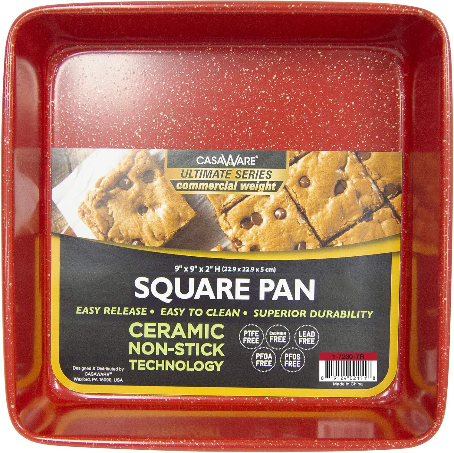 casaWare Ceramic Coated NonStick Heavy Weight 9-inch Square Cake Pan (Red Granite)