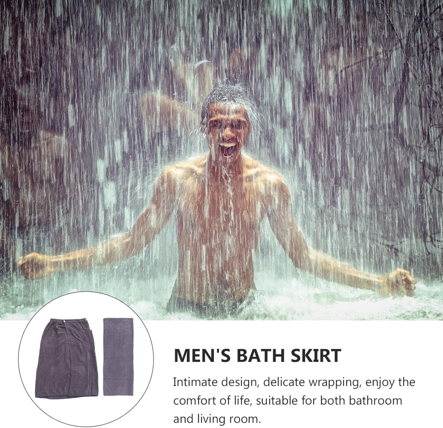 Cabilock Mens Shower Wrap Bath Towel with Snap Closure Microfiber Wearable Bath Skirt Soft Blanket Robe for Home Dorm Hotel Spa Gym Grey