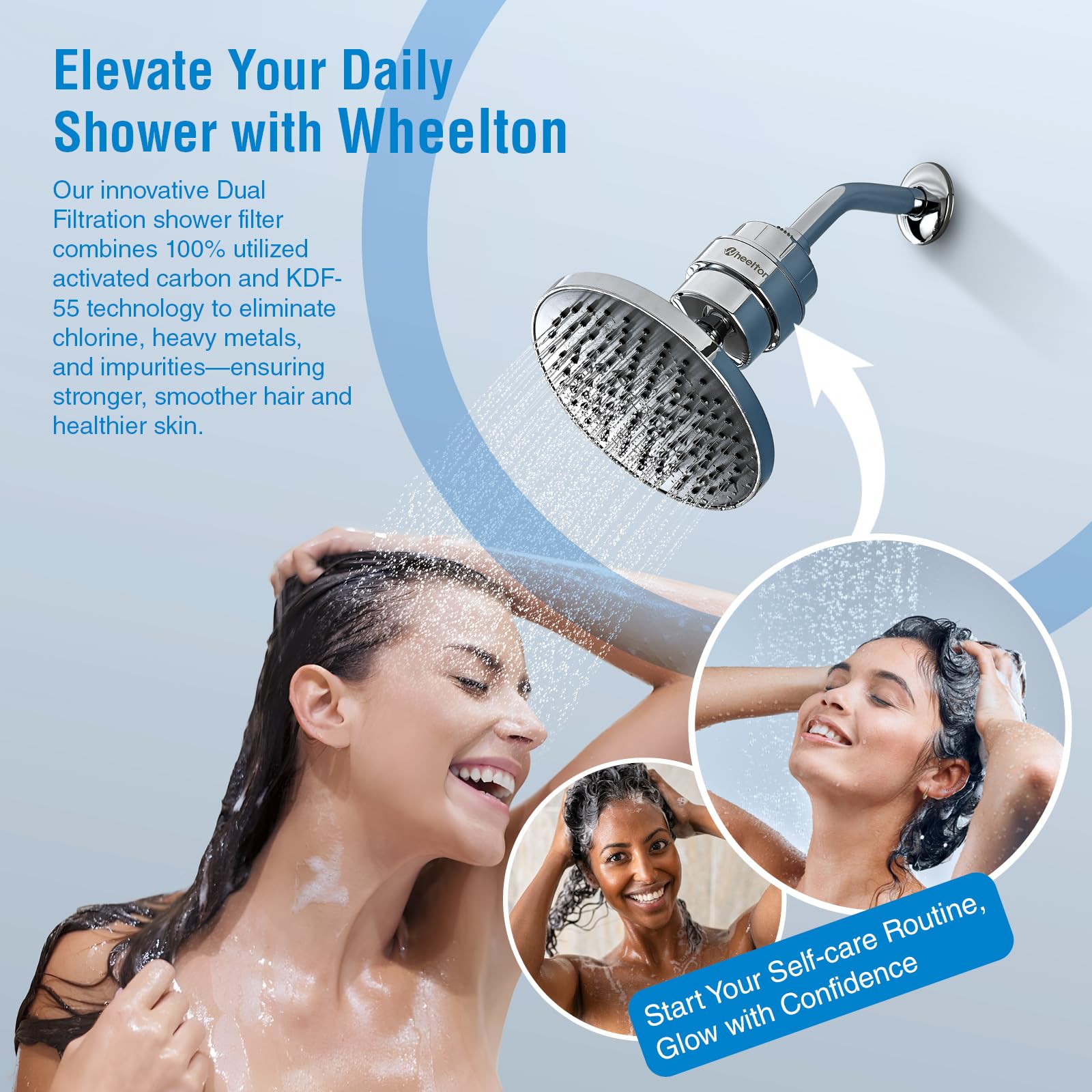 Wheelton Filtro de ducha – Filtro de cabezal de ducha de carbono comprimido mejorado para agua dura, elimina el cloruro para revitalizar la piel seca con picazón y vitamina C. Filtro de agua de ducha