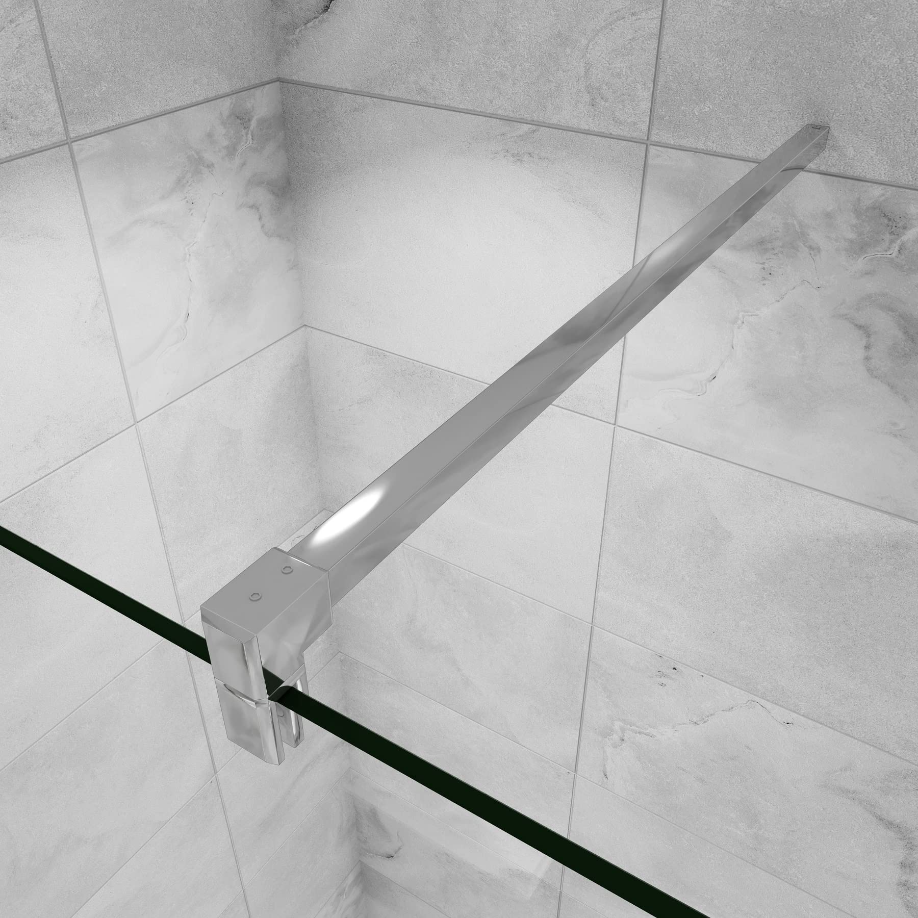 Barre de stabilisation 90cm en carré pour douche à l'italienne, barre de fixation en aluminium chromé