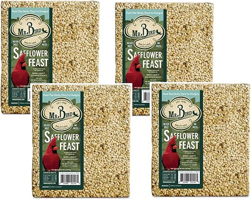 Miniatura 2 de Mr. Bird Paquete de 4 pasteles grandes de semillas de aves silvestres de cártamo, 1 libra, 15 onzas.
