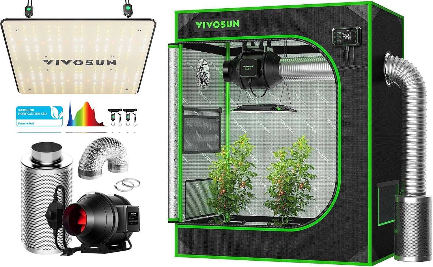 VIVOSUN 30x18x36 Grow Tent with VS1000 LED Grow Light 4 Inch 190 CFM Inline Fan with Speed Controller