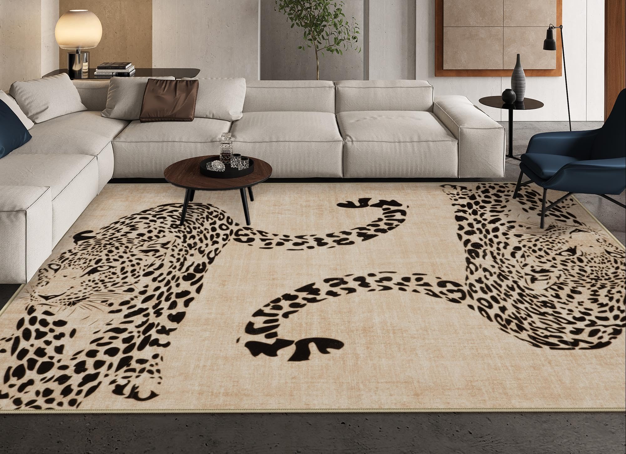 ojia leopard print rugs for living room beige 8x10 rug washable area rugs for bedroom, modern non-slip ultra-thin soft large carpet non-shedding nursery rug for kids playroom dining room home decor