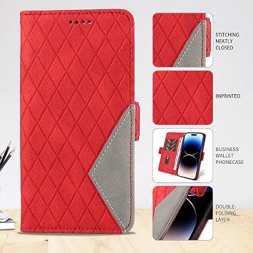Rhombus Folio Flip for Honor X8 4G /Honor X30 i Case Wallet PU Leather Case Elegant Phone Shell with Kickstand/Card Slots/Lanyard Strap Women Cases Covers for Honor X8 4G /Honor X30 i,Red