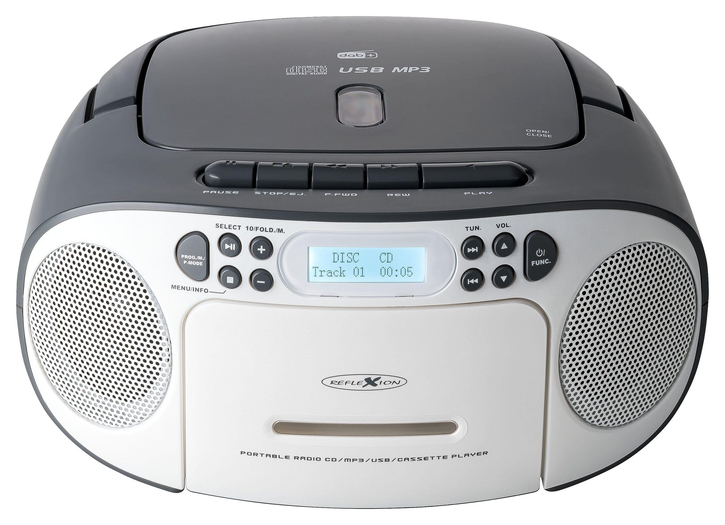 Radio CD DAB+/FM REFLEXION RCR2260DAB/GR z AUX, USB, Cassetta, Grigio