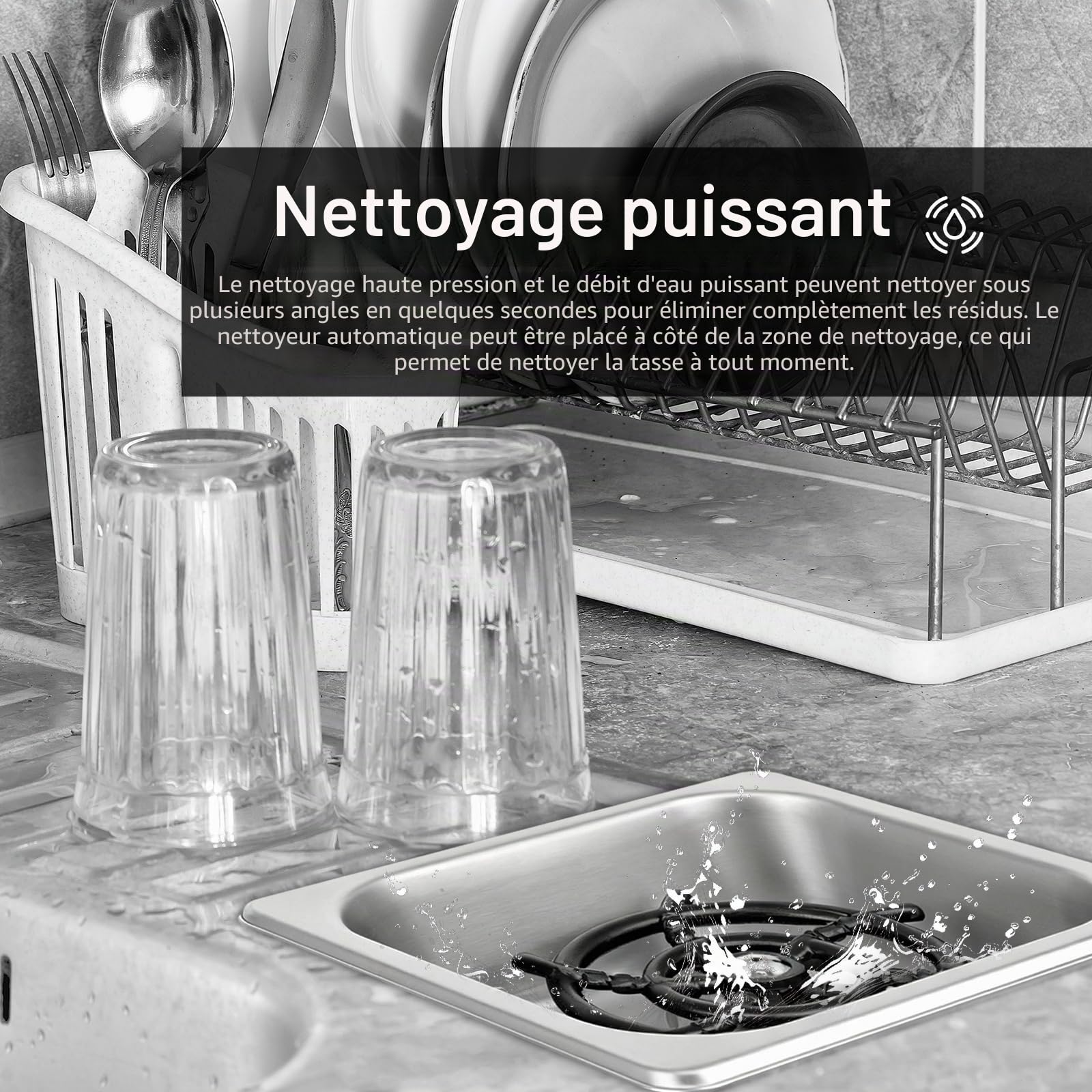 Lave Verres, Automatique G1/2 En Acier Inoxydable Lave Gobelets Pour Évier De Cuisine Avec 2 Tuyaux De Connexion Accessoire Pratique Pour Bar Pub Restaurant Café Et Hôtel