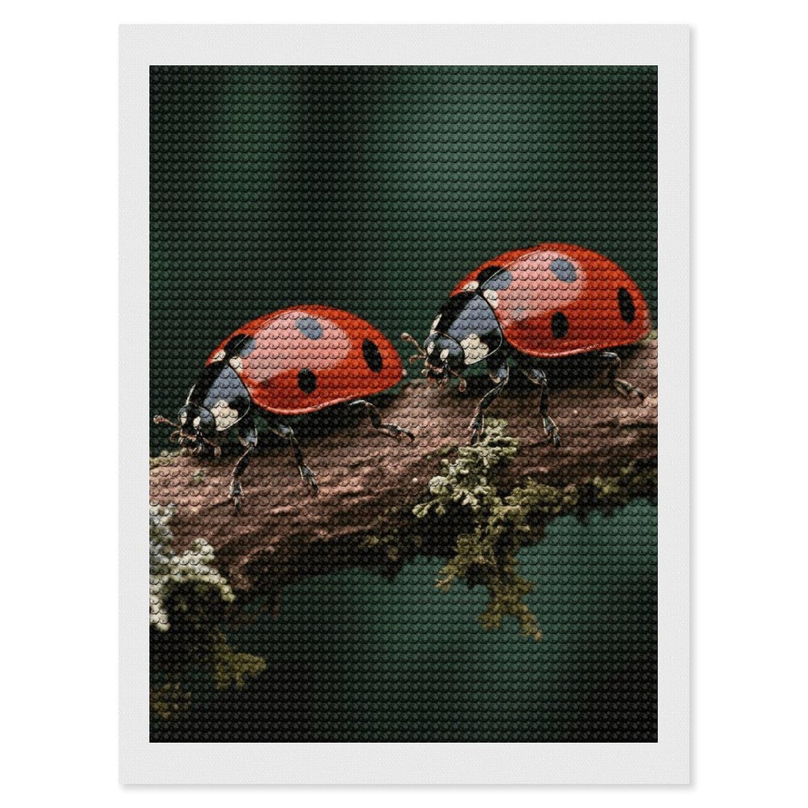 FodPand Ladybug 5D Diamond Painting Kits for Adults Beginners Full Drill Round Diamond Dots Pictures Gem Art Supplies for Home Wall Room Decoration DIY Craft Set Gift 12x16