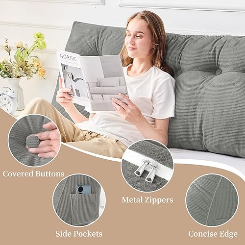 Miniatura 4 de Sasttie Almohada de cabecera tamaño Queen, almohada triangular de cuña para cabecero de cama, sofá, almohadas de sofá cama para sentarse, leer o