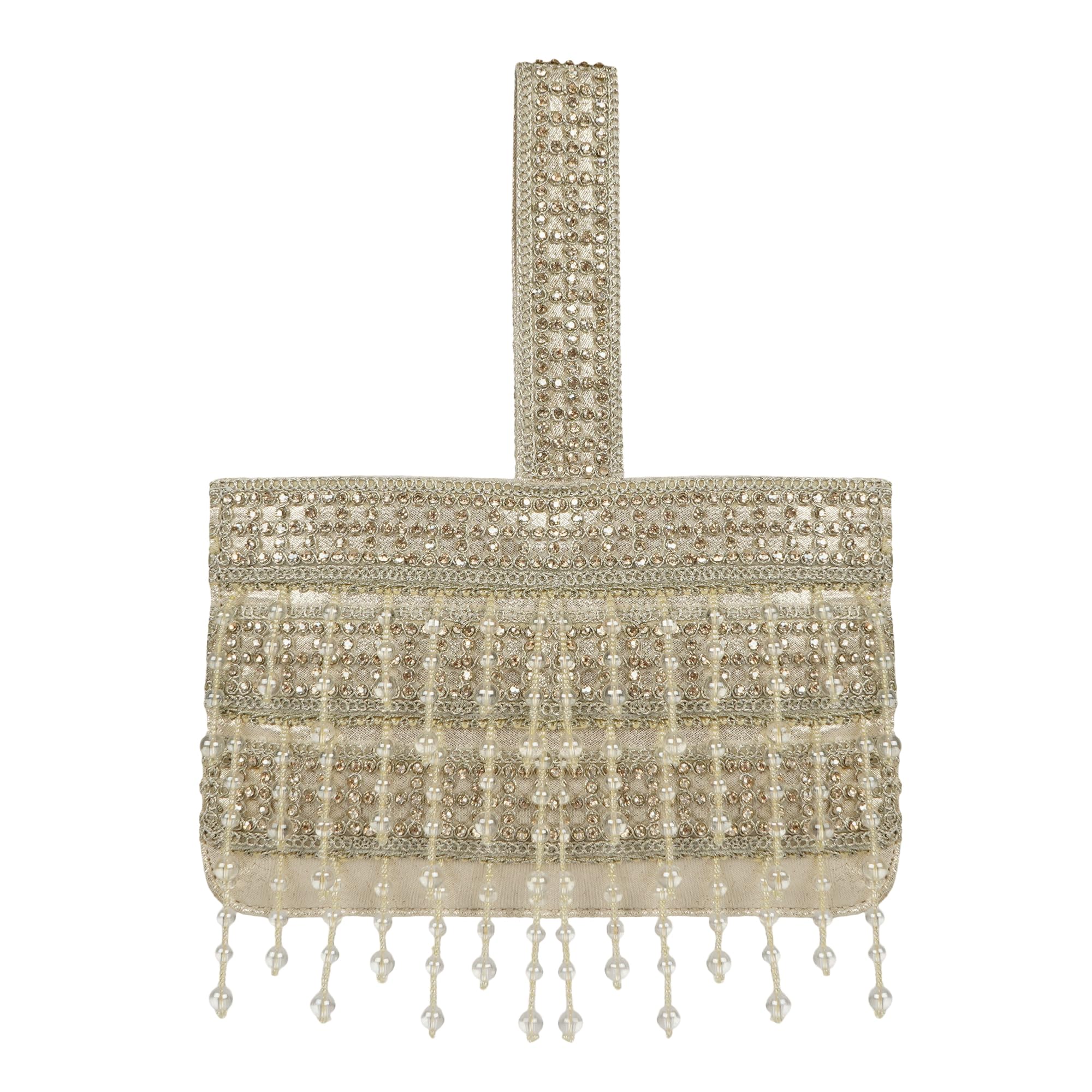 Women’s Embellished Ethnic Clutch with Handle | Designe Beaded Handbag for Wedding & Festive Occasions