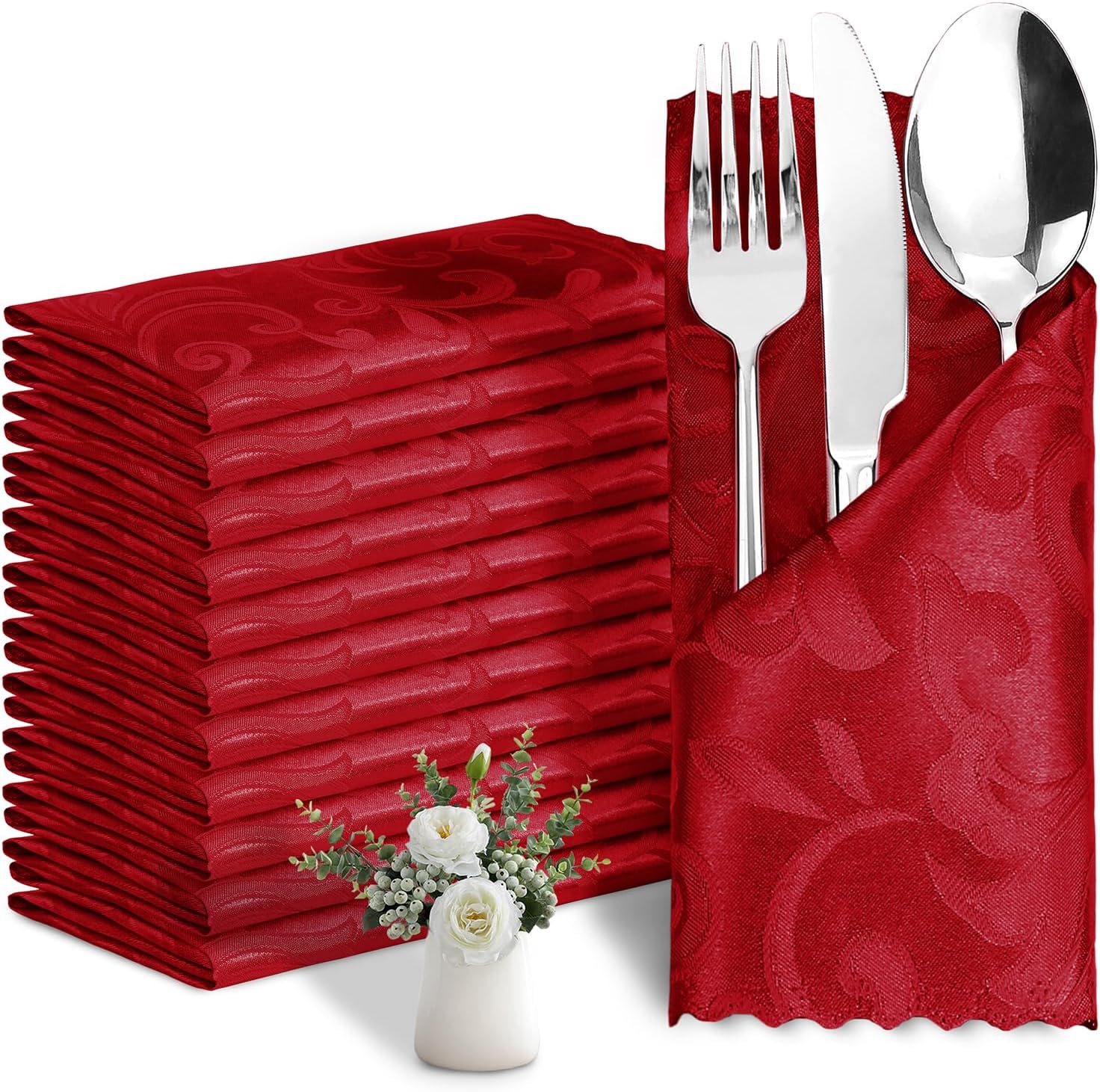 12 Servilletas de Satén Rojas 43x43 cm Jacquard para Boda Fiesta