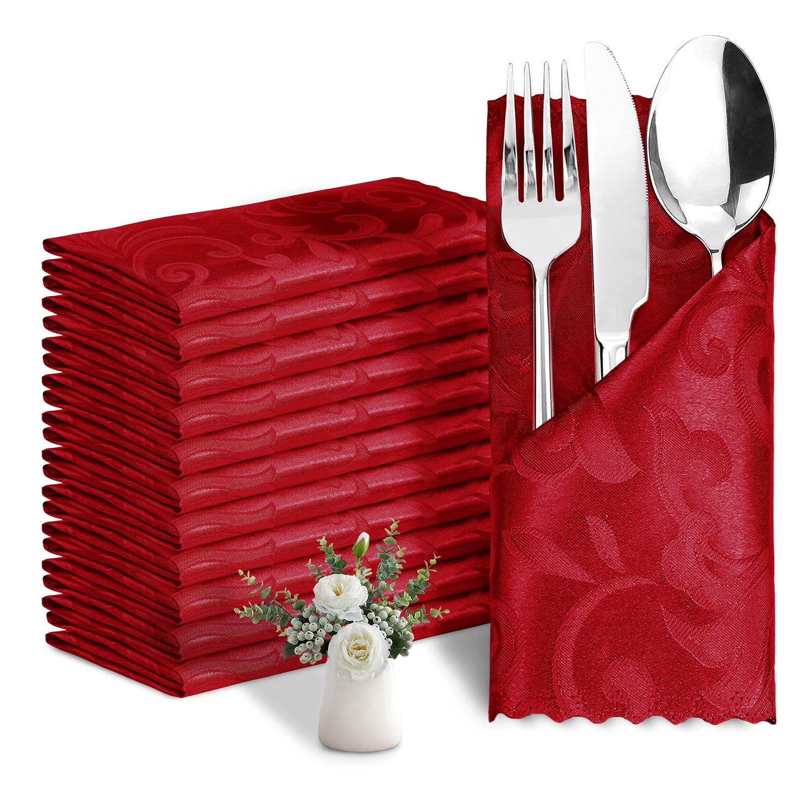 30 Serviettes De Table En Satin Rouge 43.2x43.2 Cm - Pour Mariage, Banquet, Fête - Décorations Élégantes Et Soyeuses - 2