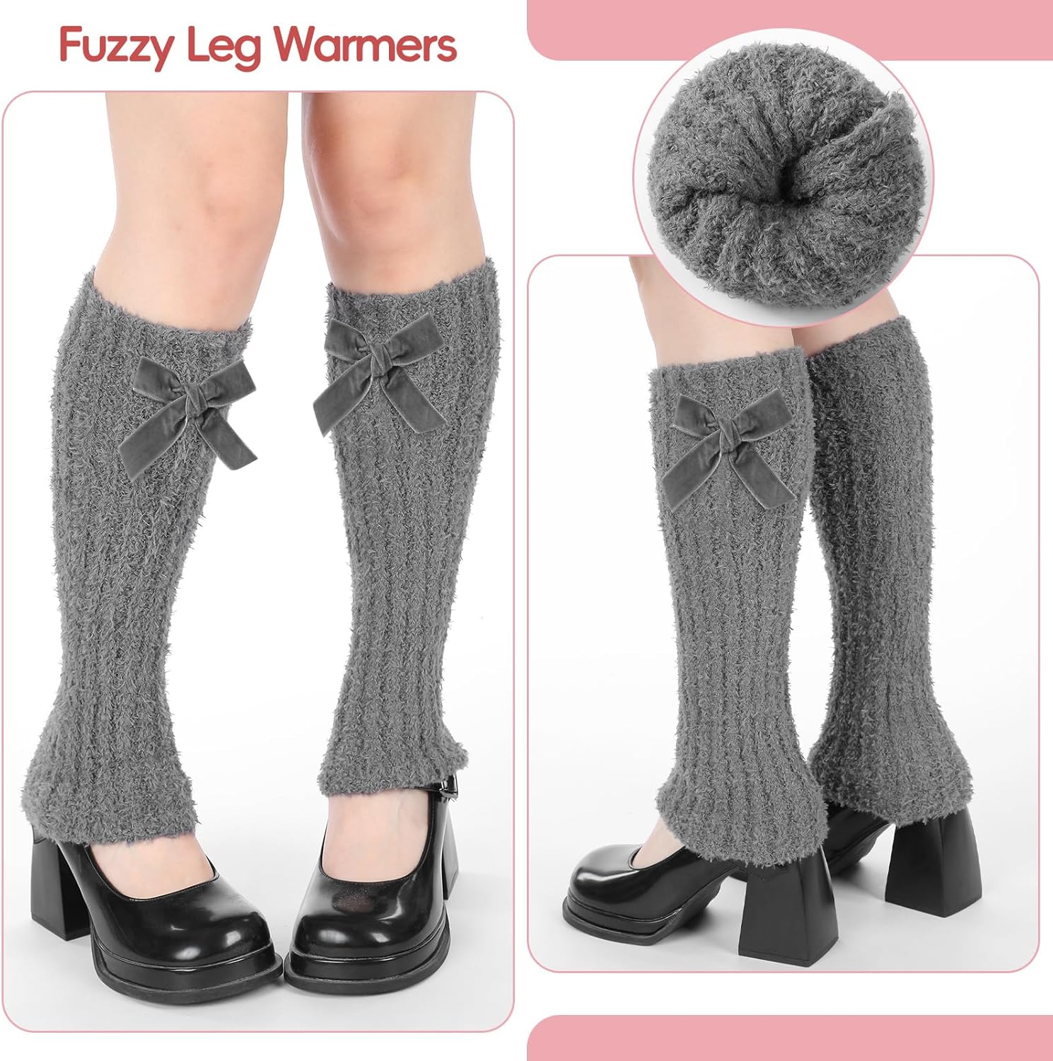 Geyoga 4 Pairs Fuzzy Leg Warmers Y2k Kawaii Winter Leg Warmers Ruffle Calf Sleeves Fuzzy Boot Socks for Women Girls - Image 3