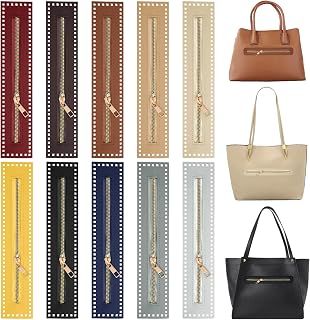 Supkiir 10-Pack PU Leather Crochet Zippers with Holes, 10.6x2.17in Multi-Color Sewing Frames for DIY Bags, Purses & Crafts