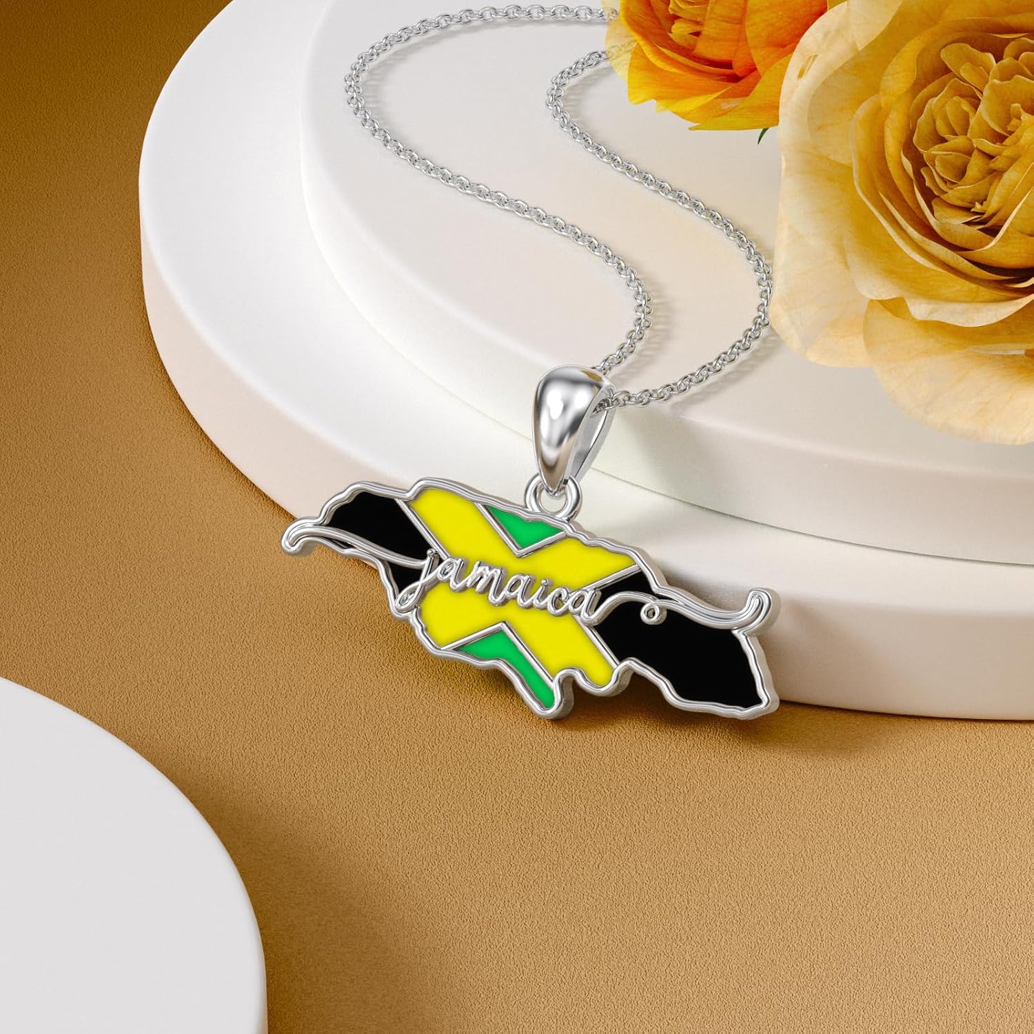 PROESS Jamaica/America/Texas/Africa Map Necklace for Women 925 Sterling Silver Flag Pendant Necklace Country Map Chain Jewelry Gifts