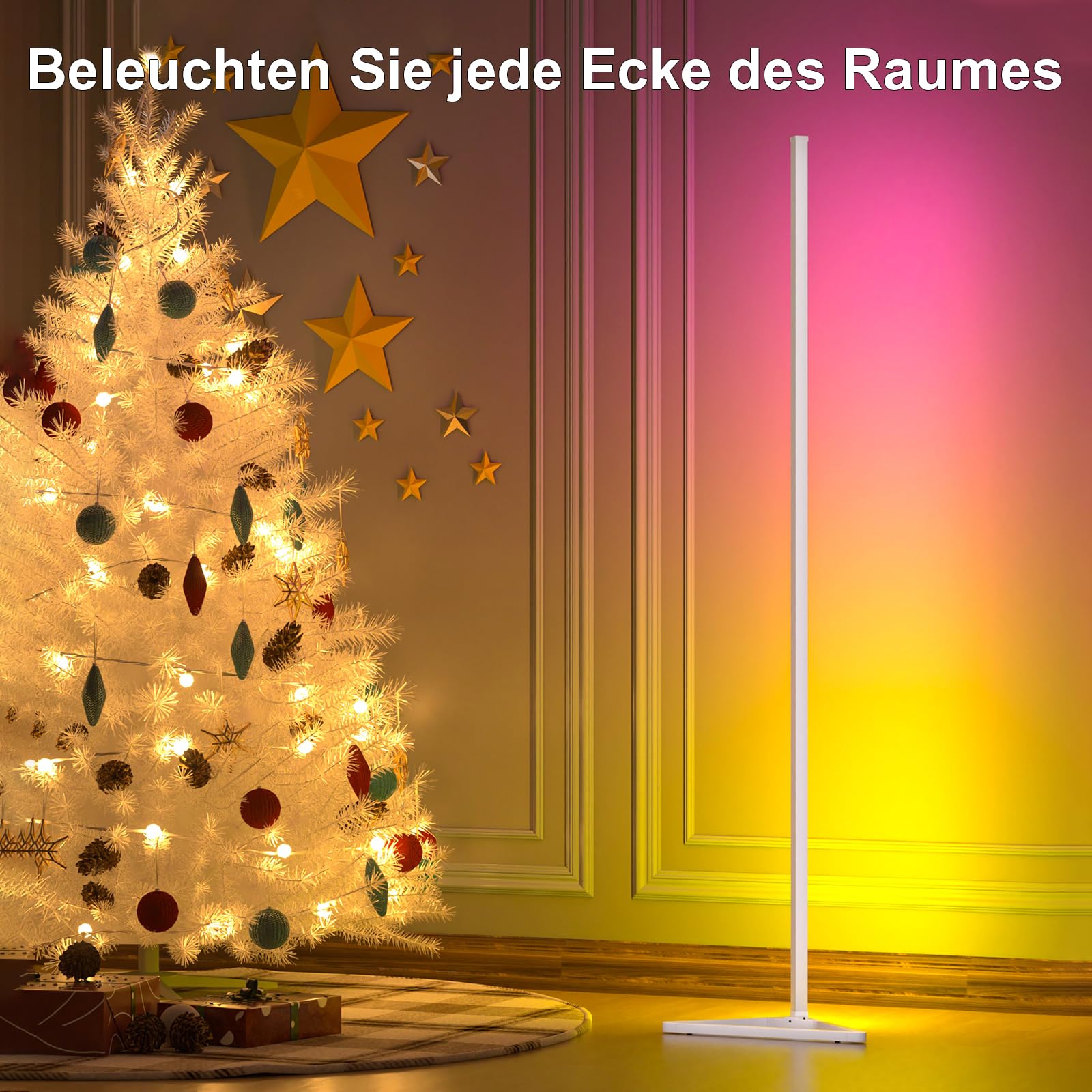 RGBIC - Lampada da terra a LED, 140 cm, rimovibile, colore nero, dimmerabile, 16 milioni di colori con app, modalità fai da te per camera da letto, 180°, larghezza illuminazione per pavimento