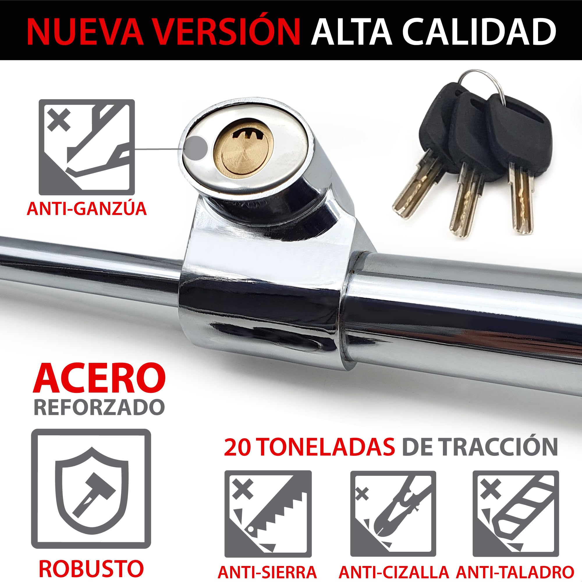 KRASER KR837 Barra Antirrobo Coche Bloqueo Volante Coches Camiones Furgonetas SUVs Pedal Cerradura Seguridad Doble Gancho Inmobilizador Telescópico Universal Extensible Parking Camper